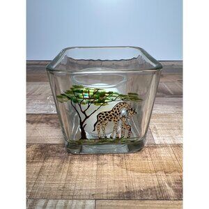 Hand-Painted Glass Candle Holder With Giraffe & Tree Design